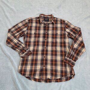 Filson Shirt Men's Medium Brown Cream Plaid Flannel Button Up Classic Outdoors